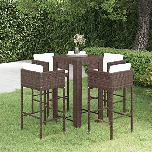 CBLDF 5-teiliges Gartenbar-Set mit Auflagen Poly Rattan braun