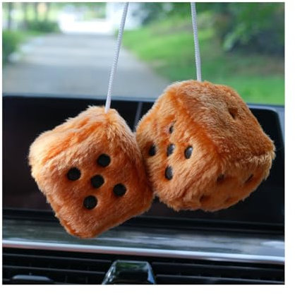 Moioee Paar Retro Quadrat 7,6 cm Fuzzy Plüsch Würfel mit Punkten Auto Spiegel Hängende Dekoration Auto Rückspiegel Ornament Paar Anhänger Charms Home Dekorative Auto Innenzubehör (Braun)