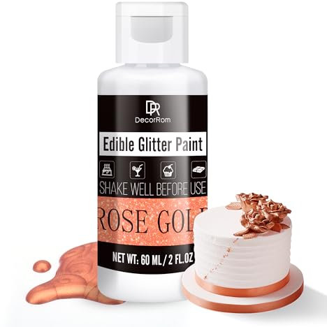 Edible Glitter Paint - 60ml Metallic Edible Cake Paint for Cake Decorating, Baking, Cupcakes, Candy - Food Grade Shimmer Art Decorative Paint Liquid Luster Dust for DIY Cookie, Fondant (Rose Gold)