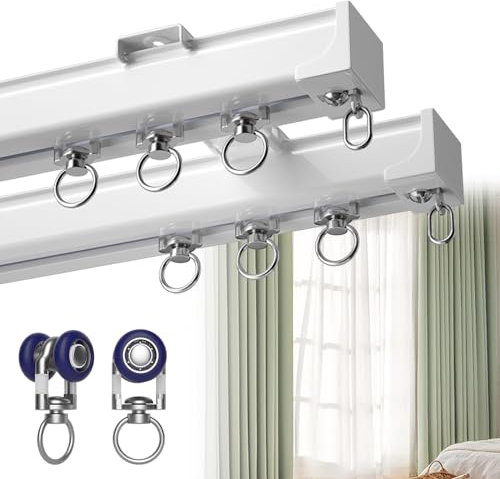 HJXGQJM Vorhang-Doppelschiene, Strapazierfähige Vorhangschienen Aluminium-Vorhangschiene Mit Zubehör,Doppelte Vorhangschiene, Gardinen Und Vorhänge(White,2.8m/9.1ft)