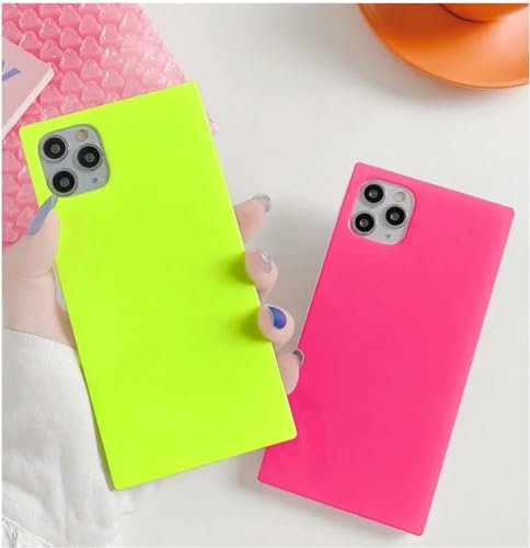 Vanqiang Square Phone Case Fluorescent Color Shockproof Phone Case Compatible with iPhone 15 14 Pro Max 11 12 13 Pro Max Neon Case TPU Phone Cover (iPhone 14 Pro Max,Yellow Green)