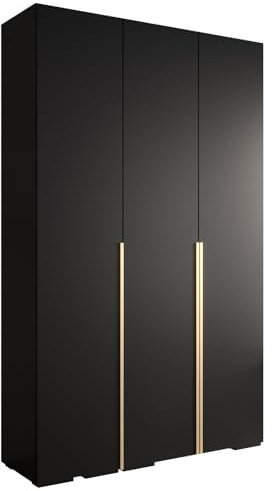 MEBLE KRYSPOL Inova 1 Moderner Schrank mit Regalen und Stange - Aufbewahrungsschrank für Schlafzimmer, Wohnzimmer - 236,7x150x47 cm - KGoldpusfarbe Schwarz - Frontfarbe Schwarz - Grifffarbe Gold
