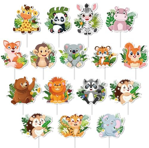 Konsait 30 Stück Safari Cupcake Topper Dschungel Safari Kuchendekorationen Wald Cupcake Topper Baby Shower Tier Kuchentopper Waldparty Tier Kuchentopper Dschungel Thema Geburtstagsdekorationen