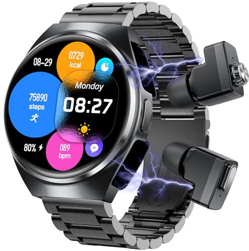 paazomu Reloj inteligente con auriculares inalámbricos, relojes de llamada Bluetooth para hombre, material de acero de 1.54 pulgadas, cuerpo ultrafino, efectos de sonido 9D, rastreador de fitness,