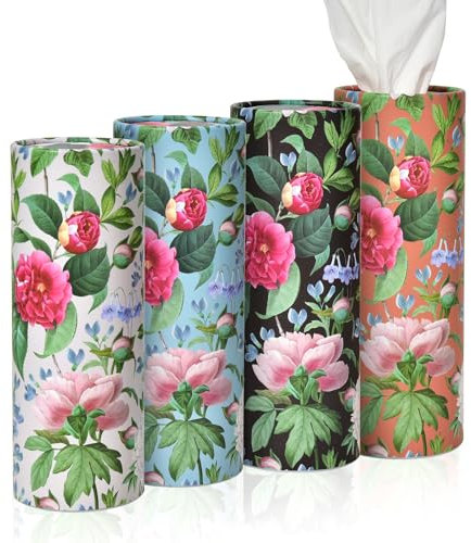 4pack Car Tissues Holder with Facial Tissues Botanical Elegant Floral Travel Tissue Tubes Box Container for Car Tissues Cylinder Car Cup Holder