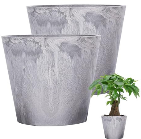 Lot de 2 pots de fleurs avec structure en marbre - Pour l'intérieur - Réutilisables - Avec structure en marbre moderne - Trous de drainage pré-percés - Pour plantes en pot - Pour aloès