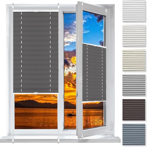 No Drill Blinds Temporary Window Blinds 88 x 220 cm (W x H), No Tool No Drill Shades Top-Down Bottom-Up, Shade Instant Stick on Blinds, Temporary Door Blinds, for Window Door, Grey