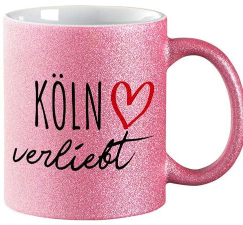 Huuraa Glitzer Kaffeebecher Köln verliebt Geschenk 330ml Pink Köln Mitbringsel