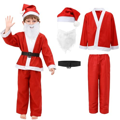 AENEY Grünes Kostüm Kinder, 6 Stück Monster Weihnachtsmann Kostün Anzug Weihnachtskostüm Cosplay Party Faschingskostüme Für Jungen Mädchen (6 Pack, L)