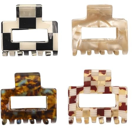 Zynewa 4 pinzas de pelo de tamaño mediano, de plástico, rectangulares, antideslizantes, de leopardo, para cabello fino y de grosor medio