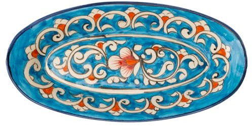 PODARI Schale oval 24 x 12 x 2,5 cm Kora-Kalam Türkis - Usbekische Schale mit handbemaltem Design