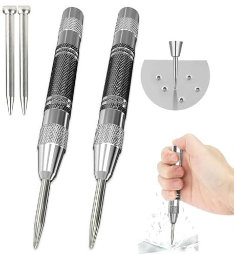 Aililong Grain Center Punch, utensile Automatico con 2 Punte di Ricambio per lamiere di Metallo, Legno, Vetro e Acciaio, 2 Pezzi 130mm x 12mm
