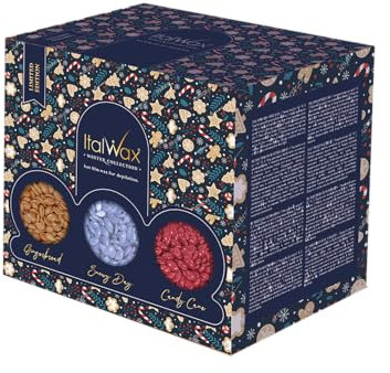 Italwax Winter-Kollektion – Geschenkbox – 1,5 kg – 3 Beutel Wachsperlen für die Haarentfernung mit Warmwachs ohne Streifen – synthetische Formel ideal für empfindliche Haut