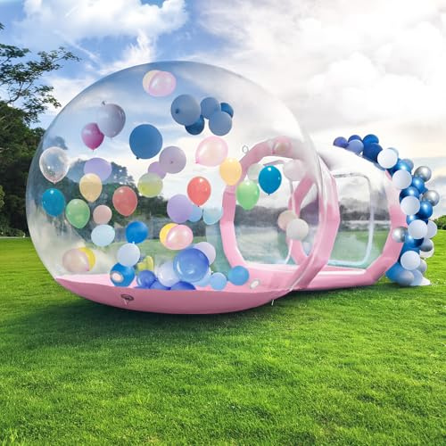 Maison à bulles gonflable - Dome à bulles gonflable avec ventilateur et pompe - Diamètre tente de jardin imperméable en PVC de qualité commerciale pour l'extérieur, le camping, les fêtes (rose, 300