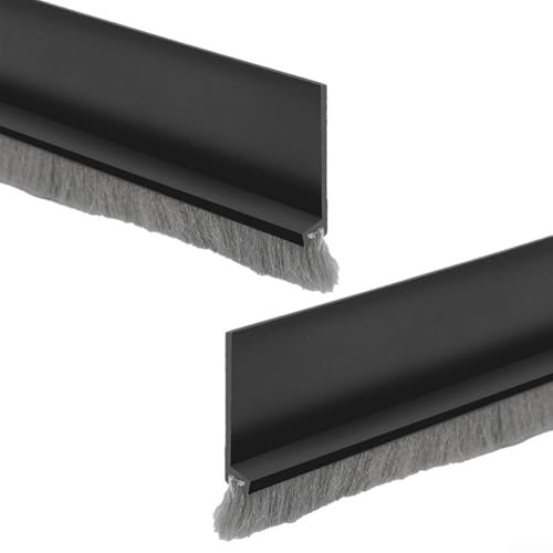 Lot de 2 joints de bas de porte avec brosse - 3 x 100 cm - Réduction du bruit - Pour porte de garage, chambre, salle de bain et bureau - Noir