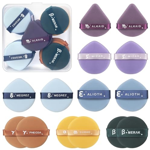 14 Pcs Cushion Puffs, Korean Makeup Soft Sponge Blender for Foundation, Concealer, Powder Puffs for Liquid, Cream, Three Shapes (Teardrop, Round, Triangular), With Storage Box