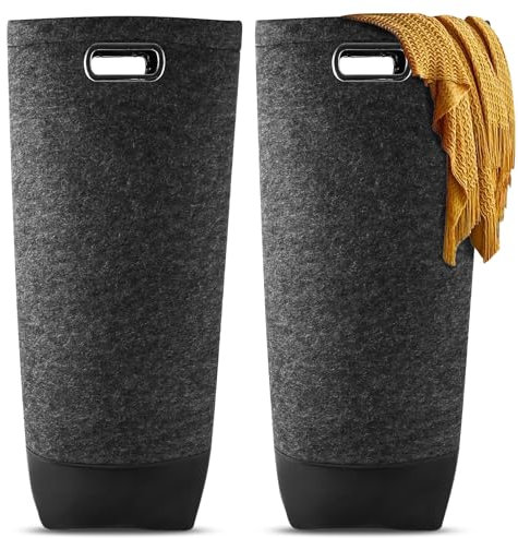 CYEER 2 Stück Wäschekorb Filz, 24x24x83cm Wäschesammler Filz, Wäschekorb Schmal, Wäschesammler Schmal, Wäschekorb Faltbar für Schlafzimmer, Badezimmer, Dunkelgrau