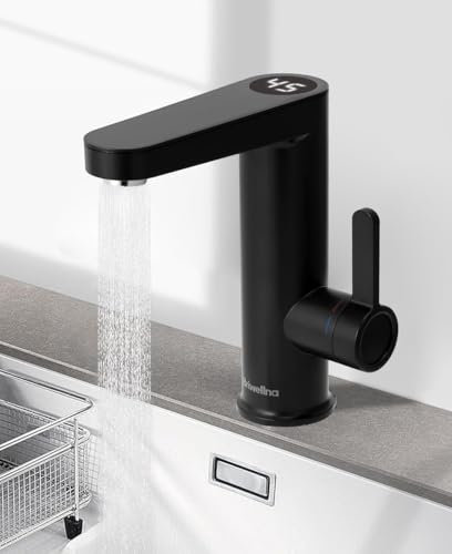 Robinet de Chauffe-Eau éLectrique Instantané, Chauffe Eau en Acier Inoxydable 3200W, Robinet éLectrique Salle Bain Avec Affichage NuméRique, Cuisinede Salle de Bain (Noir)