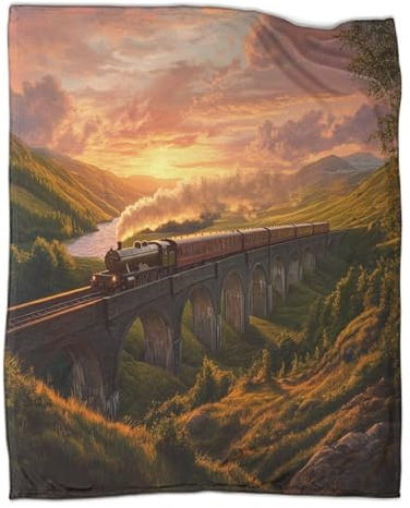 KWPGMDRY Train Plaids Doux Et Chauds Rose and Gold Sky Plaids en Flanelle Imprimée pour Lits Et Canapés 70x80inch(180x200cm)