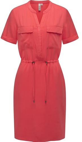 Ragwear Damen Kurzarm Sommerkleid kurzes Midikleid mit Brusttaschen Roisana YOUMODO Coral Gr. XL