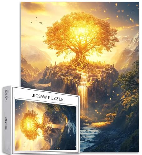 Puzzle arbre de vie de 1 000 pièces pour adultes - Scène phosphorescente dorée - Jeux d'activités familiales - Puzzle coloré pour décoration d'intérieur - Cadeaux 50 x 70 cm