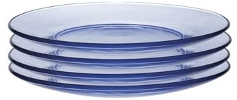 Supercap - Piatto piano in vetro temperato trasparente da 23,5 cm, piatto da portata decorativo in vetro per insalata, dessert, tavolo da pranzo da cucina, confezione da 4 pezzi, azzurro