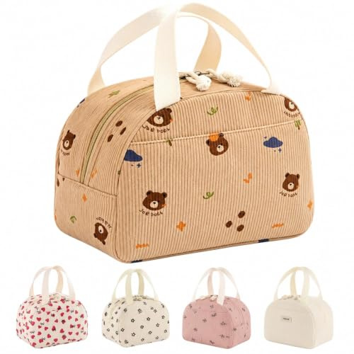 KINHARD Bolsa Almuerzo 6.5L Loncheras de Trabajo, Plegable, Estampado Oso | Pana Semicircular Bolsa Isotermica Porta Alimentos, Ideal para la Escuela, la Oficina y Picnics