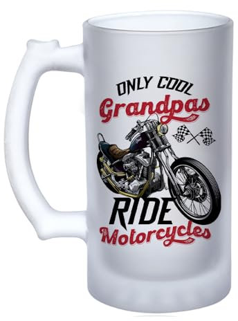 Getagift Cool Grandpa’s Motorcycles – Vintage Biker Father’s Day Gift,16oz Frosted, Tankard, Stein, Pint Beer Glass/Mug.