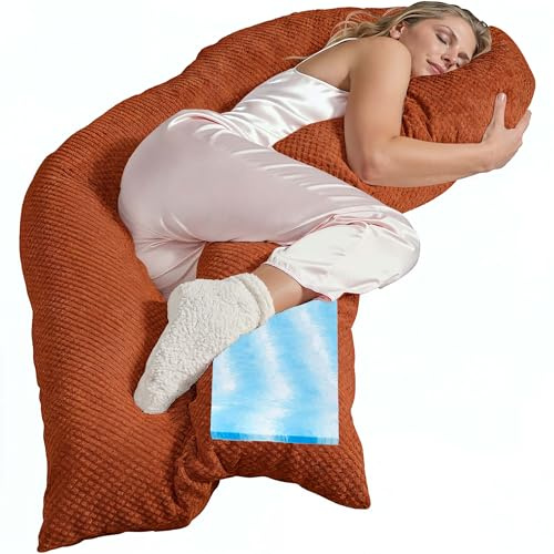 Traumreiter Seitenschläferkissen Visco L langes Wendekissen Memory Foam [orthopädisch] + Watte Seite | Schwangerschaftskissen zum Schlafen Stillkissen Kissen Komfortkissen mit Bezug Terrakotta Deluxe