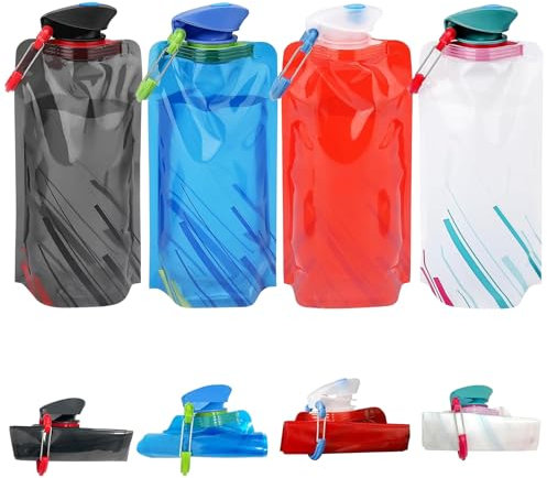 Horuili Sport borraccia pieghevole, 4 pezzi bottiglie d'acqua riutilizzabili, borraccia flessibile pieghevole zaini idrici per escursioni avventure viaggi, 700 ml