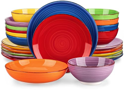 Tafelservice 12 Personen, vancasso Bonita 48tlg Geschirrset Steingut, modernes Ess Kombiservice mit je 12 Speiseteller, Salatteller, Suppenteller und Schalen