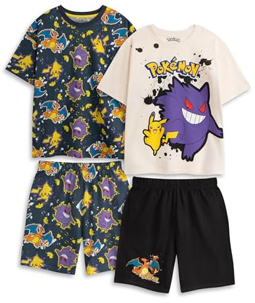 Pokémon Pikachu Gengar Charizard Boys Multi-Coloured Multi-Pack of 2 Short Sleeve Short Leg Pyjama Set | Graphic Print Sleepwear | Kids Cartoon Nightwear Merch