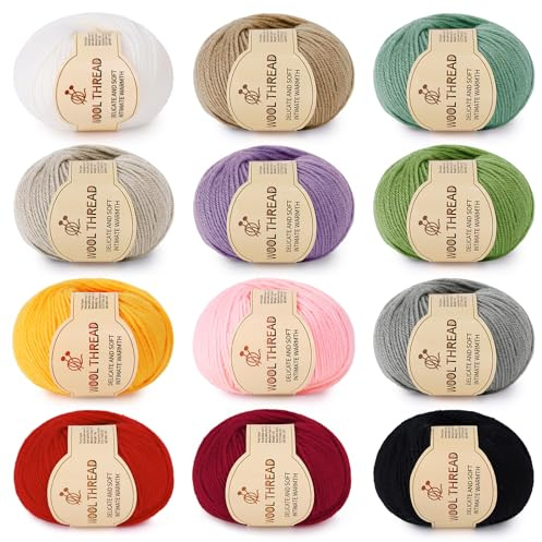 Aeelike Merino Wolle zum Stricken | 600g(12x50g), 12 Wollknäuel, 1800m(12x150m), Mehrfarbiges Merinowolle-Set für Bastelarbeiten, Schals, Decken und Pullover