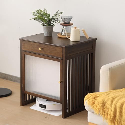 ZIGTUEI Saugroboter ständer staubsauger Roboter Halter, Roboter-staubsauger-ständerschrank, Beistelltisch mit Schublade, Für Zuhause Büro Wohnzimmer Garage Ecke(Brown,52cm/20.5in)