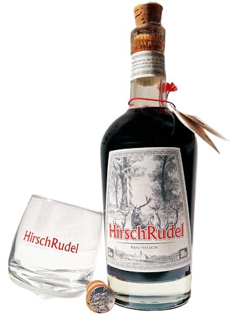 HirschRudel Kräuterlikör + Glas | 500ml Geschenkset | 35% vol