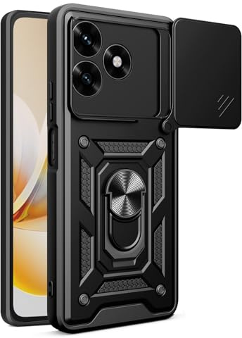 BORYA Hülle für Honor X5c Plus, Stoßfest PC + TPU Handyhülle, Prämie Silikon Kratzfest Militärqualität Schutzhülle mit Magnetisches Ring Ständer Und Kamera Cover. Schwarz