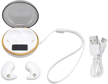 Pissente Ultra Dünne Drahtlose Ohrhörer, 5.3 für den Schlaf mit 10 M Übertragung, 20 Hz-20 kHz Frequenzbereich, Typ-C Ladecase (White)