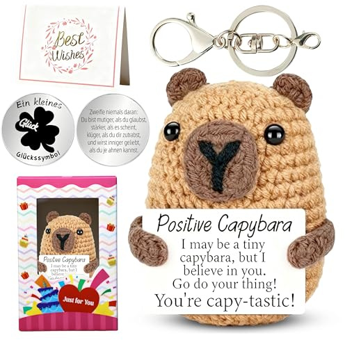 MLZTINGR Handgefertigtes Häkel-Dekor Capybara mit Glücksmünze – Schreibtischdekoration & Geschenk für Erwachsene | Emotionales Unterstützungsobjekt