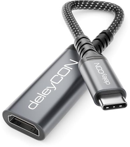 deleyCON USB-C auf HDMI Adapter Kabel 4K UHD 60Hz (Aluminium, Geflochten) für HDMI Monitor/TV/Beamer, Thunderbolt 3/4, für iPhone 17,16,15, MacBook, iPad Pro/Air, Galaxy S26 S25 S24, Notebook