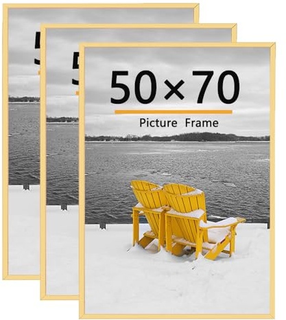 Baoee 3 Pack 50x70 Bilderrahmen, 50x70 Bilderrahmen Gold für Fotogalerie - Einschubstreifen, horizontale oder vertikale Wandmontage