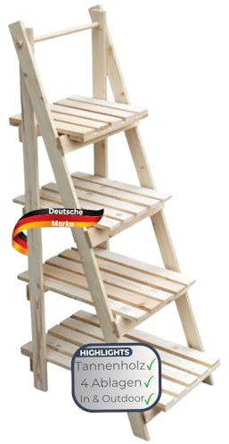 DELUKE Blumenleiter Holz TIMMI - 4 Stufen für Blumentöpfe | Pflanzentreppe Blumentreppe Tannenholz Leiterregal Pflanzen In- & Outdoor