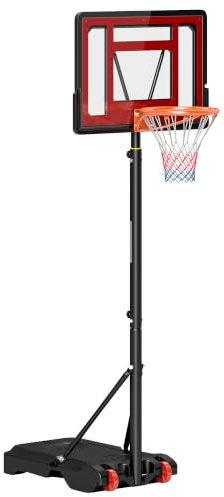 HOMCOM Panier de Basket Extérieur Réglable 160–210 cm à roulettes Noir | Panier de Basket sur Pied, Base Stable Remplissable d'Eau ou de Sable, pour Juniors et Adultes