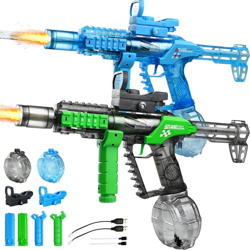 2 Pack Electric Water Guns for Kids Adults, Automatic Water Pistols Squirter Toys with LED Lights & Adjustable Grip, Outdoor Summer Pool Water Pistol Toys for Boys Girls, Blue and Green