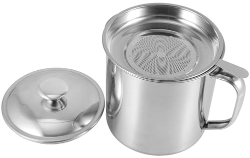 Acero Inoxidable Recipiente Colador de Aceite de 1,8 L | Tapa y Asa, Resistente al Calor, para Limpieza de Frituras y Almacenamiento Reutilizable en Cocina