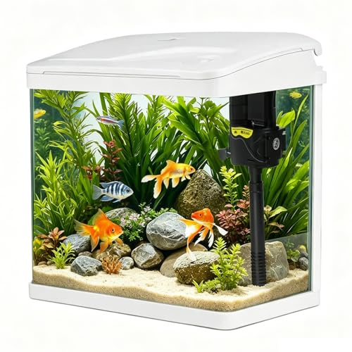 Acquario medio in vetro da 34 litri con filtro e luce, kit all-in-one per acquario in vetro con pompa per pesci rossi, betta, gamberetti, bianco (XS-400)