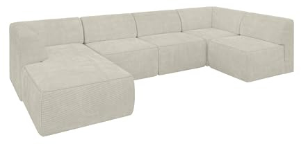 ALTDECOR Ecksofa in U-Form Corner Sofa Bett Eckcouch Couch L-Form Wohnlandschaft Cauchsofa MOVO 345x180x78 Creme