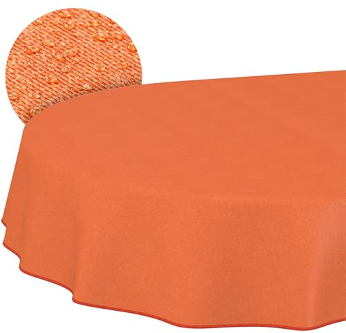 ANRO Tischdecke abwaschbar Orange Leinenoptik mit Saum oval 180x140 cm | mit Saum eingefasst – waschbar bei 30 °C – ideal für Garten, Terrasse & Esszimmer – Gartentischdecke wetterfest