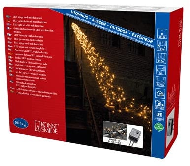 Konstsmide Micro LED Büschellichterkette Cluster, mit 8 Funktionen, Steuergerät und Memoryfunktion, 2016 bernsteinfarbene Dioden, 36V Außentrafo, schwarzes Kabel - 3866-800