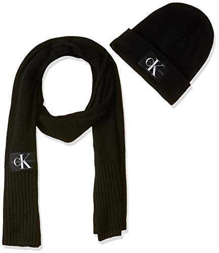 Calvin Klein Herren J BASIC MEN KNITTED SCARF+BEANIE Schal,per pack Schwarz (BLACK BAE),One Size (Herstellergröße:OS)