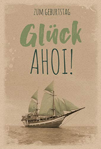 KE - Exklusive Geburtstagskarte für Männer, stilvoll und einzigartig, inklusive B6 Umschlag, Motiv: Ahoi